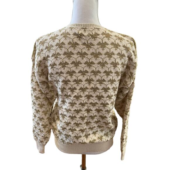 Vintage Dia North of Boston Metallic Gold & Cream Cardigan Sweater - Picture 5 of 11